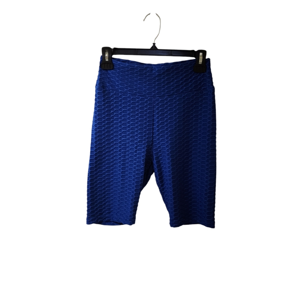 Bebe Blue Enhancing Honeycomb Yoga Biker Stretchy Shorts Women's Medium